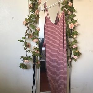 F21 pink striped maxi dress w slit